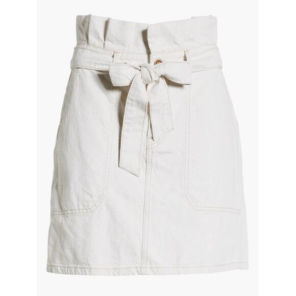 Free People Splendor in the Grass Neutral Ivory Denim High Waist Paperbag Skirt - Picture 3 of 9